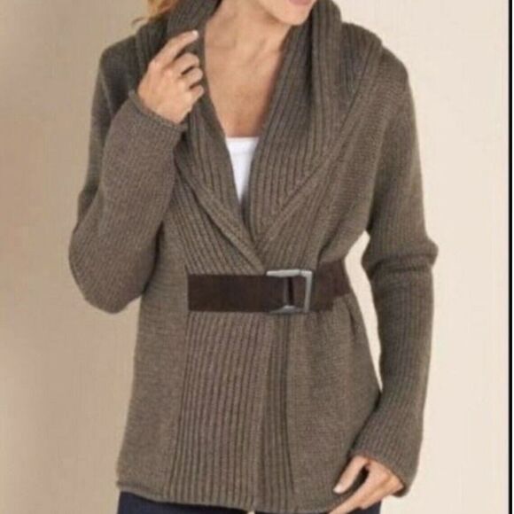 Soft Surroundings Wool Blend Suede Belted Sweater Small - Picture 1 of 5